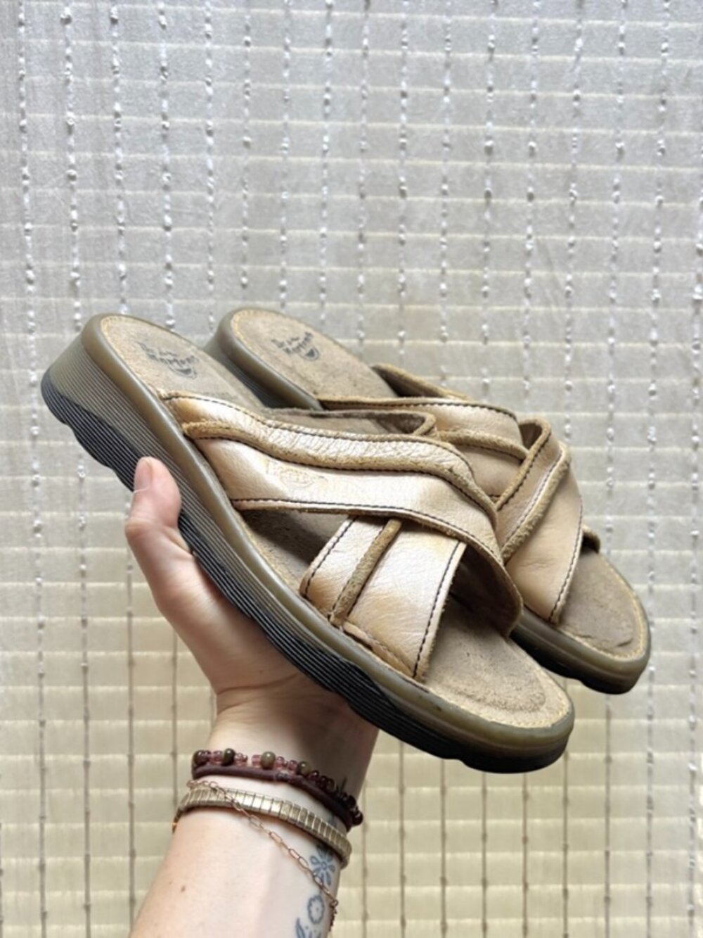 Vintage Dr. Martens Tan Cross Sandals - 7 - Picture 1 of 6